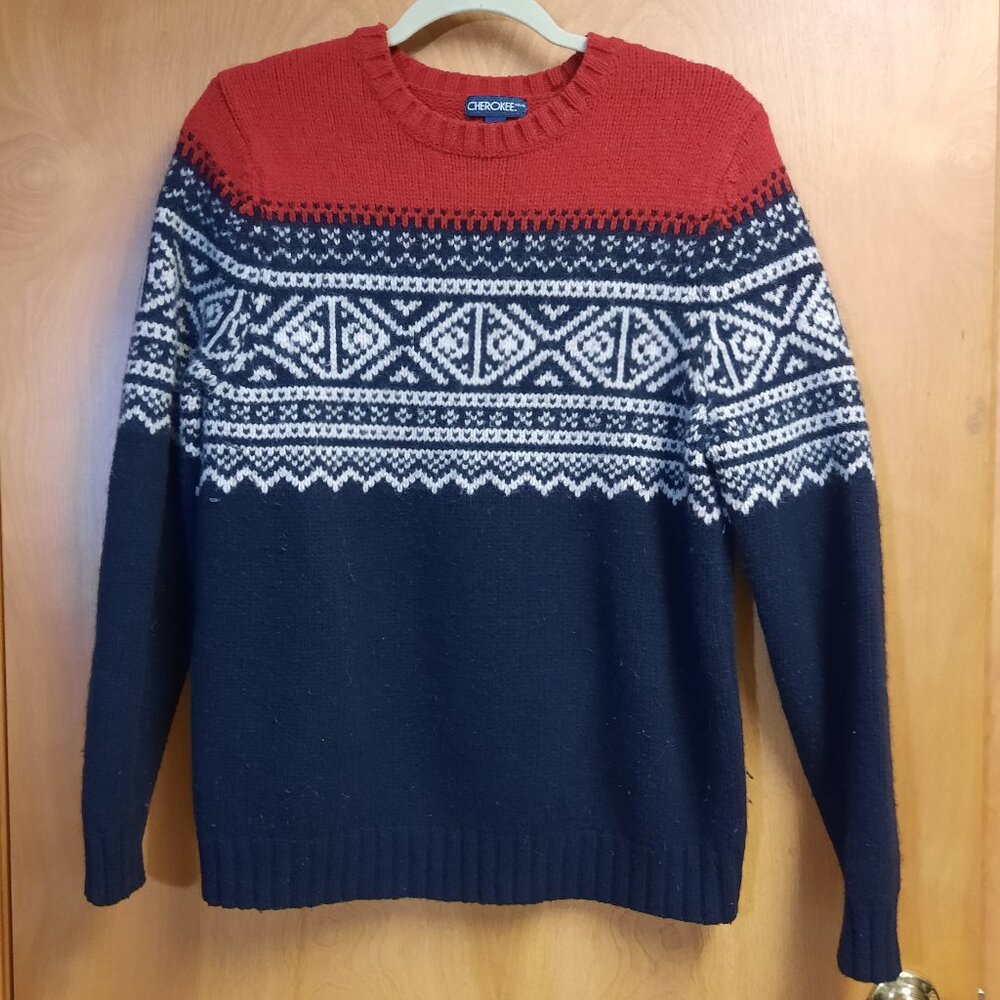 Sweater, Cherokee Pullover, Red, Black, & Cream, Long Sleeves